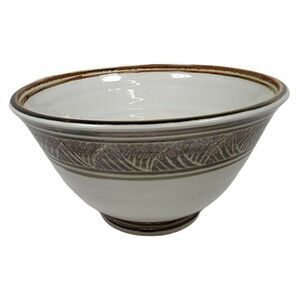 Vintage Signed Mideke Pottery Sgraffito Design Large 8" Centerpiece Bowl  MCM